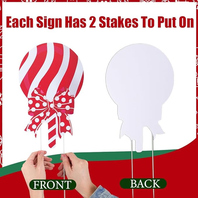 JOICEE 13pcs Christmas Outdoor Yard Signs Candy Decorations with LED Lights, Peppermint Lollipop Candy Signs with Stakes for Holiday Party Home Lawn Pathway Decorations Supplies