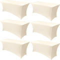 Obstal 6 Pack Stretch Spandex Table Covers for 6 Foot Tables - 6 FT Universal Rectangular Fitted Tablecloth Protector for Wedding, Banquet, Party (Cream, 72 Length x 30 Width x 30 Height Inches)