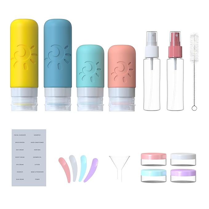Zafit 18 Pack travel Bottles for Toiletries, TSA Approved Silicone Travel Containers Leak Proof Refillable Travel Accessories for Shampoo Conditioner Lotion Body Wash(Multicolored B)