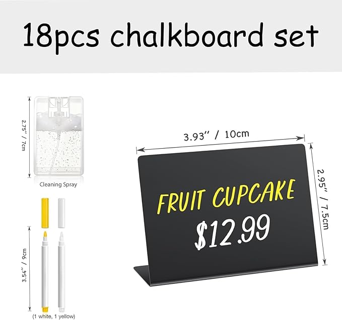 PigPotParty 18 Pcs 4"x3" Mini Food Labels for Party Buffet - Mini Chalkboard Signs for Food Display - Food Labels - Table Name Tags - Wedding Place Cards - Include 2 Wet Erase Markers