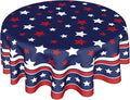 4th of July Tablecloth Round 60 Inch Patriotic Independence Day American Flag Table Cloth Washable Navy Blue Memorial Day Table Cover for Kitchen Dinner Room Holiday Picnic Party Indoor Outdoor Decor