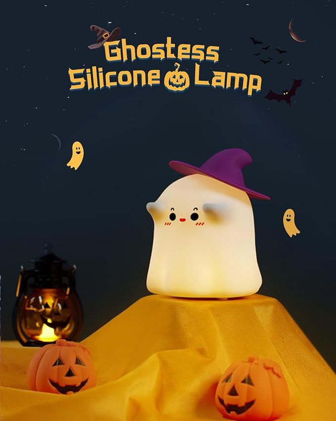 Luditek Cute Ghost Night Light Lights, Silicone Dimmable Ghost Lamp Desk Decor for Halloween Decorations Indoor Home Room Office Table, Halloween Gifts for Women, Girls, Kids