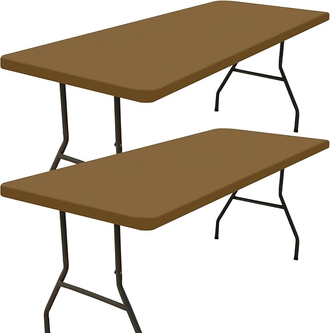 Smiry 2 Pack Rectangle Picnic Table Cloth, Waterproof Elastic Fitted Tablecloths, Washable Polyester Rectangular Patio Table Cover for Camping, Indoor and Outdoor (Brown, 30"x96")