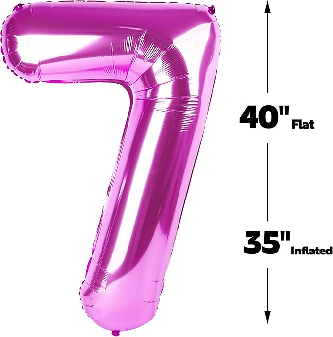 Digital Number 7 Rosy Purple Birthday Balloon 40 Inch, Foil Balloons for 7 17 27 70 77 Party Decorations Supplies, Rosy purple Mylar Numbers Balloon for Seven Wedding Anniversary