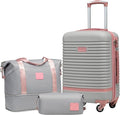 Coolife Suitcase Set 3 Piece Luggage Set Carry On Travel Luggage TSA Lock Spinner Wheels Hardshell Lightweight Luggage Set(Gray+Pink, 3 piece set (DB/TB/20))
