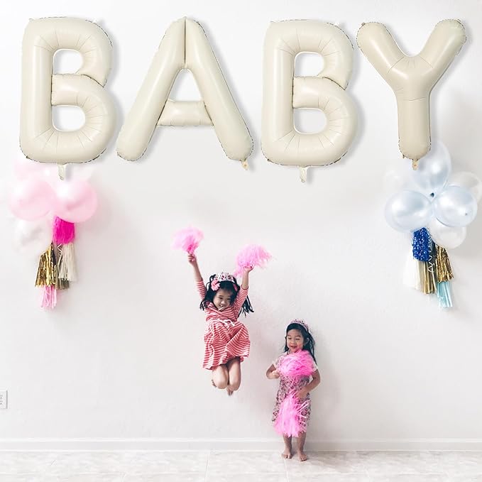 Giant Alphabet P Foil Name Balloons, Cream Ivory White Inflatable Word Balloons P Letters Birthday Decor, 40 Inch Mylar Beige A-Z Custom Letter Balloons for Girls Baby Shower Party Decoration Supplies