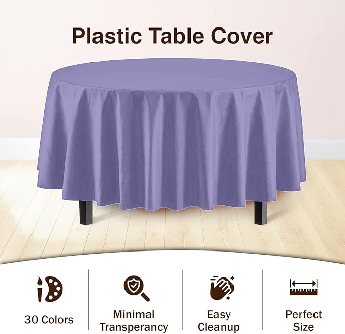Exquisite 12-Pack Premium Plastic Tablecloth 84in. Round Table Cover - Lavender