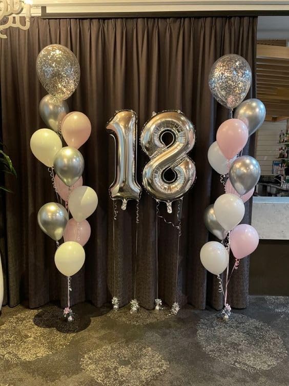 Silver Number 8 Balloon 40 Inch, 8 Balloon Number, 8th Birthday Decorations, Silver Party Supplies for Boys Girls