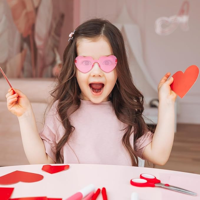 JOYIN 12 PCS Valentine's Day Pink Heart Shaped Sunglasses, Classroom Exchange Gift for Kids, Classroom Holiday Prizes, Sunglasses for Women and Girl