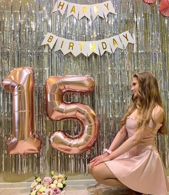 Large Rose Gold 40 Inch Birthday Number 5 Balloon, Rose Gold Five 5th 15 25 35 50 55 Birthday Anniversary Celebration Decorations, Foil Mylar Helium Numbers 5 Balloons Girl Boy Party Supplies