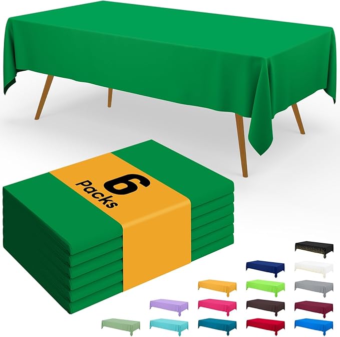 Smiry Disposable Table Cloth - 6 Pack, 54 x 78 Inch Waterproof Rectangle Tablecloths for Parties, Decorative Plastic Table Cover, Leakproof & Sturdy, Green