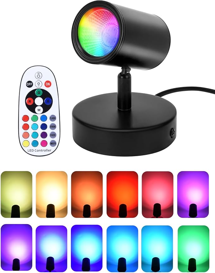 10W LED Spot Lights Indoor RGB Color Changing Uplighting with Remote, 120V Christmas Spotlight Plant Accent Light with Switch for Halloween Party Decoration, 5FT Code, 1 Pack