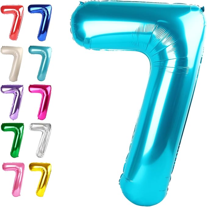 Digital Number 7 Blue Birthday Balloon 40 Inch, Foil Balloons for 7 17 27 70 77 Party Decorations Supplies, Blue Mylar Numbers Balloon for Seven Wedding Anniversary