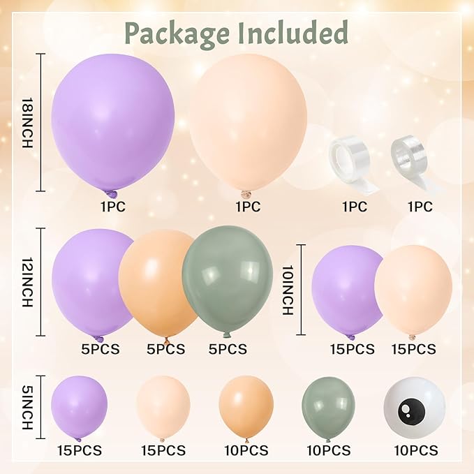 Monster Balloons Arch Kit, Pastel Green Pink Purple Balloon Garland Light Mint Green Pastel Orange Nude Balloons Eyeball Balloon for Monster Cartoon Party Inc Decorations Kids Birthday Party Supplies