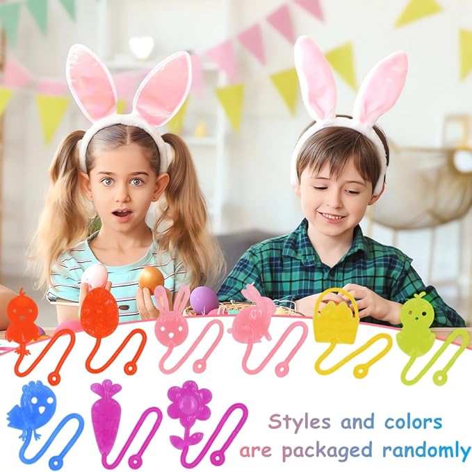 36 Pack Easter Sticky Hands Toys Easter Egg Bunny Chick Carrot Flower Basket Sticky Stretchy Toys for Kids Girls Boys Easter Basket Stuffers Easter Party Favors Gifts