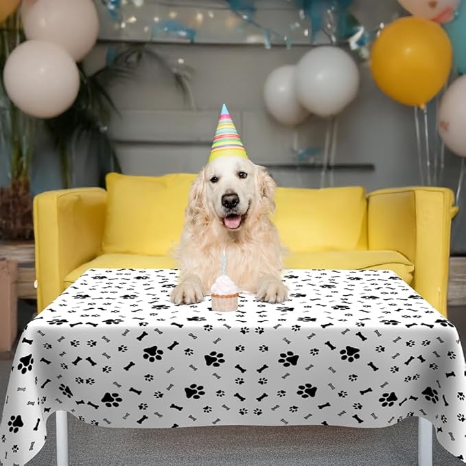 Dog Party Decorations, 6 Pack 54 x 108 Inches Paw Print Tablecloth, Disposable Plastic Rectangle Dog Table Cloth Cover Puppy Dog Themed Birthday Party Favors Decorations Supplies Pawty Table Decor