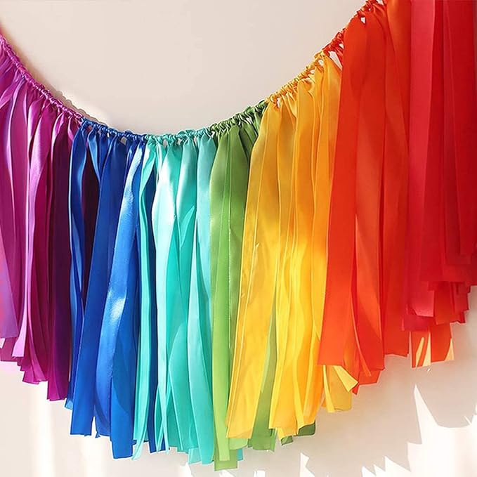 Handmade Party Garland Hanging Decorations Preassembled Colorful Ribbon Tassel Garland Fabric Shabby Chic Banner for Wedding Bachelorette Baby Shower Birthday 40 Inches(L) X 14 Inches(H)
