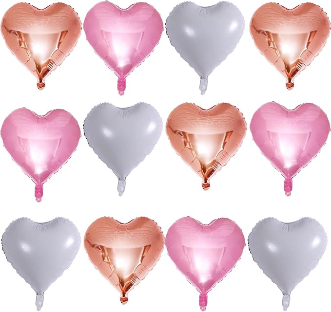 Rose Gold Heart Shaped balloons Pack of 12,18 Inch White Love Valentine Balloons Pink Heart Romantic Balloons For Valentines Day Propose Marriage Wedding Bridal Shower Engagement Party Decorations