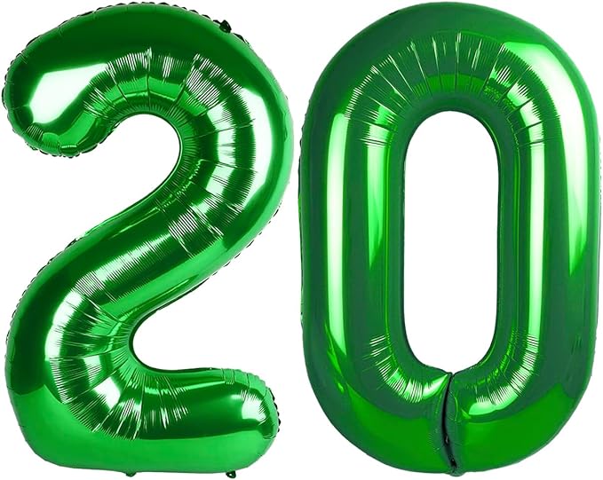 Green Number 20 Balloon 40 inch, 20 Number Balloons, 20th Green Birthday Decorations, 20 Year Old Girls Boys Party Supplies, St. Patrick's Day Games Theme Birthday Decorations