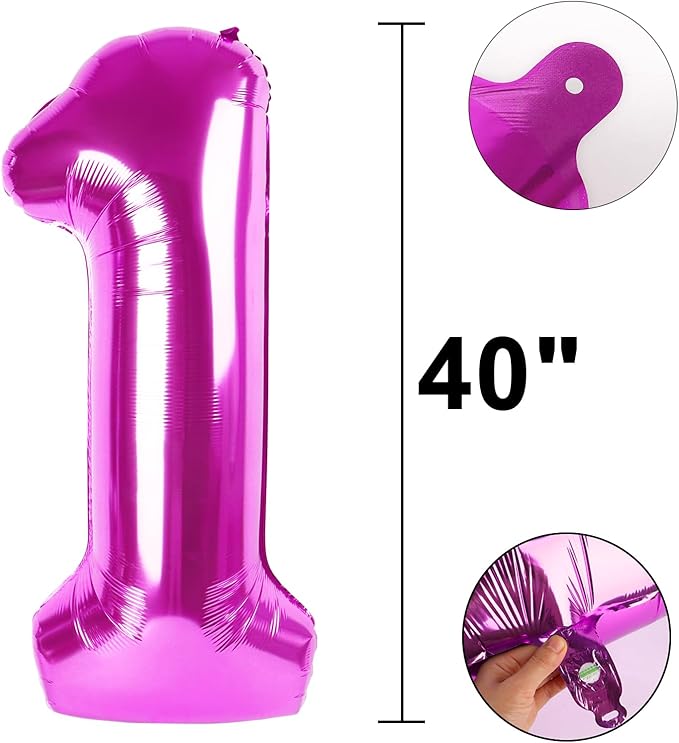 40 Inch Rose Purple Large Balloon Number 1 Balloon,Jumbo Mylar Foil Helium Balloon for 10 21 31 41 51 61 Birthday Digital Balloons for Birthday Party,Wedding Anniversary Party Decorations