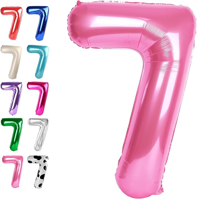Pink Number 7 Birthday Balloon 40 Inch, Digital Balloons for 7 17 27 70 77 Party Celebration Decorations Supplies, Mylar Foil Numbers Balloon for Seven Wedding Anniversary
