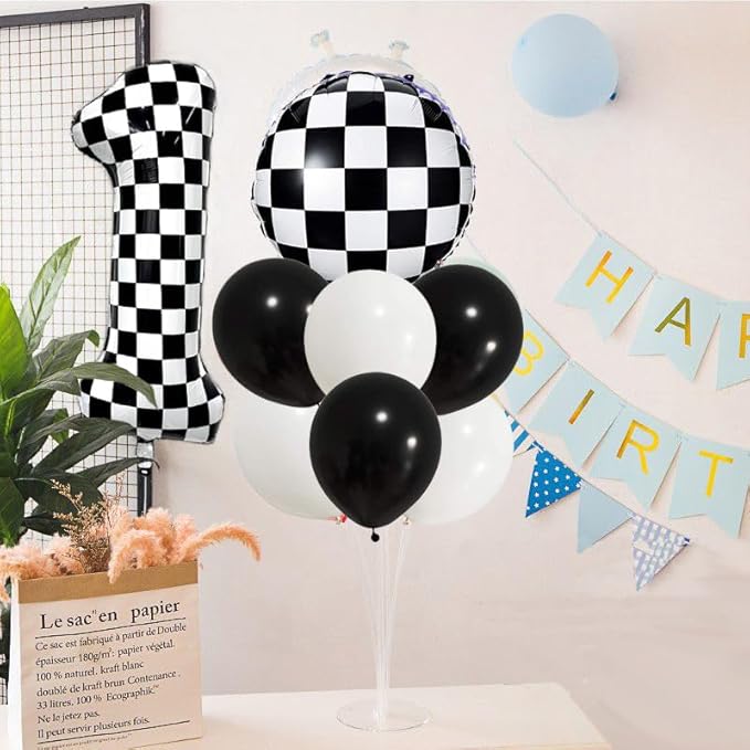 40 Inch Checkered Number Balloon 6 Black and White Number 6 Balloon Foil Helium Balloons for Birthday Party Decoration Girls Boys Baby Shower Anniversary Decoration Race Car Party Decoration