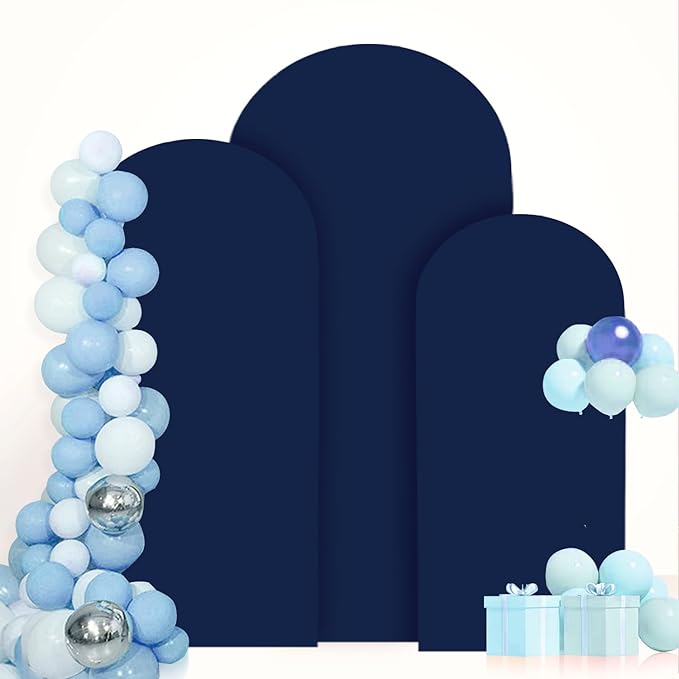 Wedding Arch Cover 7.2FT 6.6FT 6FT Navy Spandex Arch Cover Set of 3 Arch Covers Stretchy Backdrop Round Top Arch Cover for Arch Stand Chiara Backdrop Covers for Wedding Birthday Party Decor
