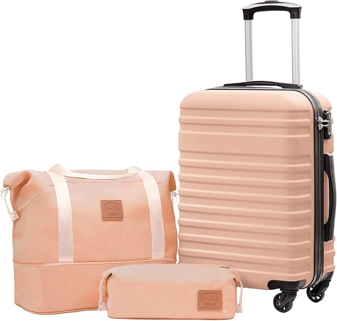 Coolife Suitcase Set 3 Piece Luggage Set Carry On Hardside Luggage with TSA Lock Spinner Wheels (Pink, 3 piece set (DB/TB/20))