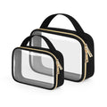 Wedama Clear Toiletry Bag, 2 Pack Clear Makeup Bags with Handles, PVC Cosmetic Bags for Women and Men, Large Opening Toiletry Bags, Black