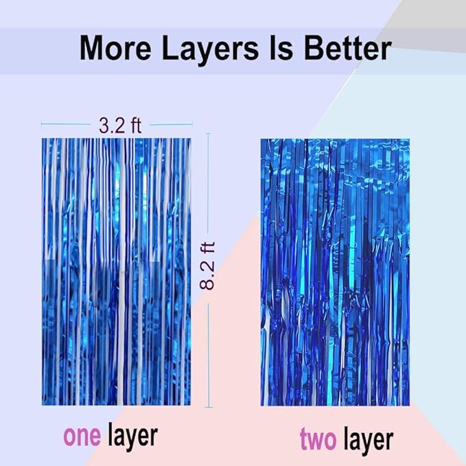 Blue Foil Fringe Curtain- 4 Pack of 3.2x8.2ft Blue Streamers Backdrop Curtains for Party Decorations