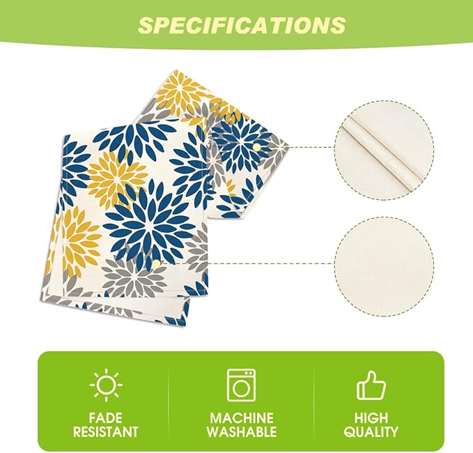 Artoid Mode Blue Dahlia Floral Pinnata Summer Table Runner, Spring Kitchen Dining Table Decoration for Home Party Decor 13x72 Inch