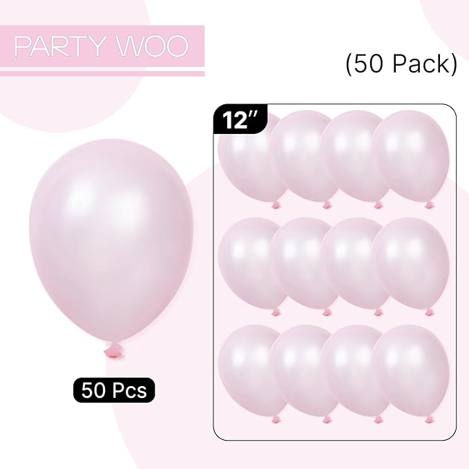 PartyWoo Light Pink Balloons 50 pcs 12 Inch Pearl Pastel Baby Pale Pink Latex Helium Balloons for Baby Shower Gender Reveal Valentine's Day Wedding Princess Birthday Party Decorations Pink-Z29
