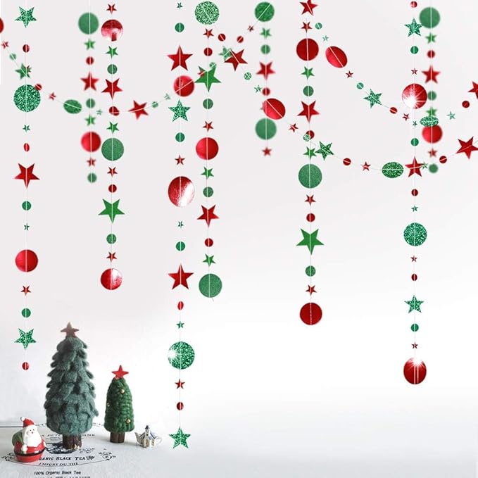 Decor365 Glitter Christmas Party Decorations Hanging Christmas Decoration Ugly Sweater Red Green Garlands Xmas Tree Star Streamer Photobooth Backdrop Office Classroom Birthday Party Decor