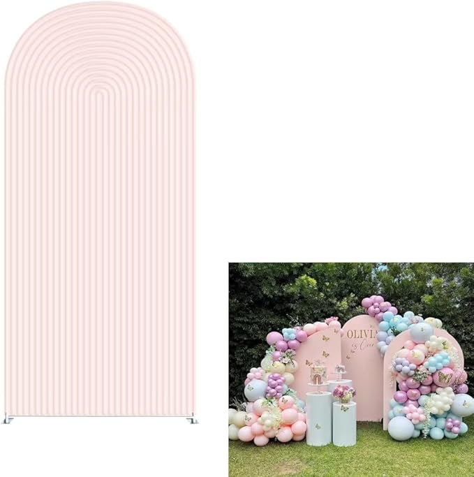 HUAYI Flesh Pink Ripples Pattern Arch Backdrop Cover for Birthday Party Wedding Baby Shower Decorations Chiara Backdrops Arched Wall Frame Stands Covers Props GP-459 3ft * 5ft