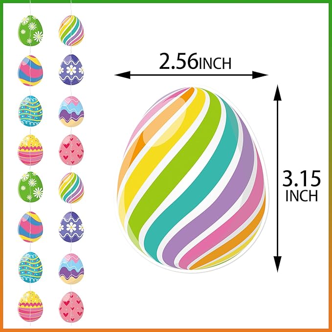 Easter Egg Party Decoration Garland - 8pcs Pastel Rainbow Spring Hanging Paper Streamers, Kids Birthday Favors Gifts Classroom Supplies Banner,Indoor Outdoor Decor Lasting Surprise