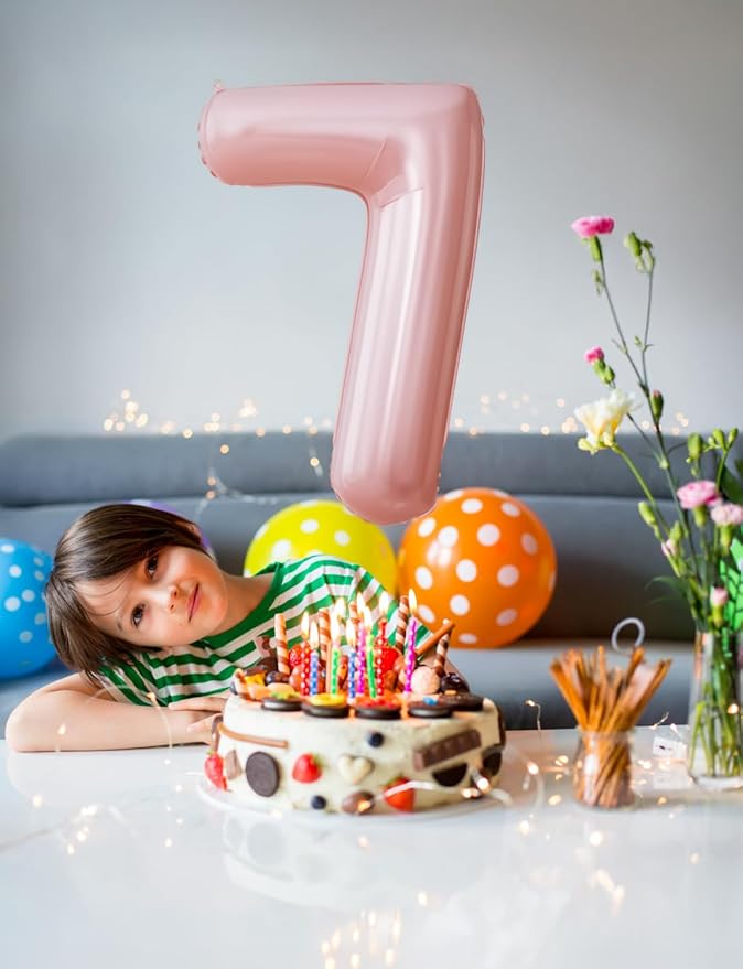 Pink Number 7 Balloons – 40 Inch Giant Foil Number Balloon, Light Pink Number Balloon for Girls Birthday, Baby Shower & Princess Theme Party Decorations