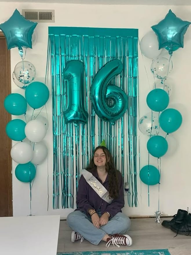 Balloon 8 Numbers, 40 Inch Blue-Green Fiol Large Ballon for Women And Men, Balloons Decoration for Happy 8 18 28 80 Birthday, Wedding Anniversary, New Year, Halloween Party Decoration
