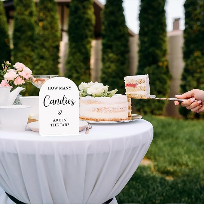 Baby in Bloom Shower Decorations, Baby Shower Sign, Newborn Gifts, Candies Game Signs, Modern Calligraphy Arched Acrylic Table Top Signs With Stand for Birthday Party Decorations (White)