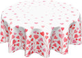 Valentine's Day Round Tablecloth 60 Inch Heart Pattern Circle Table Cloth Pink and White Table Cover Washable Polyester Indoor Decorations for Home Kitchen Dinning Party