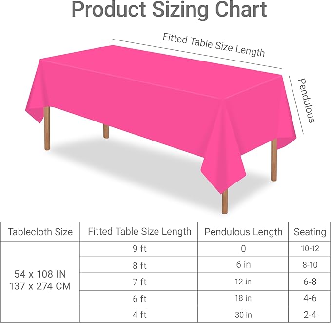 MRJ 3 Pack Hot Pink Disposable Table Cloth 54 x 108 Inch Rectangle Tablecloths for Birthday Party Decorations Plastic Table Cover