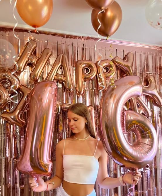 Rose Gold 40 Inch Mylar Foil Number 6 Balloon, Birthday Digital Balloons for 6 16 Boy Girl Party Decorations Supplies, Rose Gold Big Helium Balloon Numbers for 26 36 46 60 Men Women Anniversary