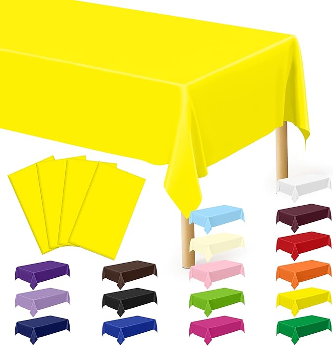 QZYL 4 PCS Rectangle Tablecloth, 54 x 108 Inches Congratulations Decorations of Picnic Table Cover, Robust Yellow Table Cloth for Restaurant Party, Plastic Table Cloth of Leakproof and Waterproof