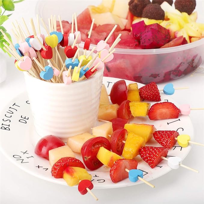 Minisland White Love Heart Cocktail Picks, 4.7 Inch Long Bamboo Fancy Toothpicks for Appetizers, Decorative Valentines Bridal Wedding Party Food Drinks Garnish Fruit Skewer Sticks 100 Counts -MSL135
