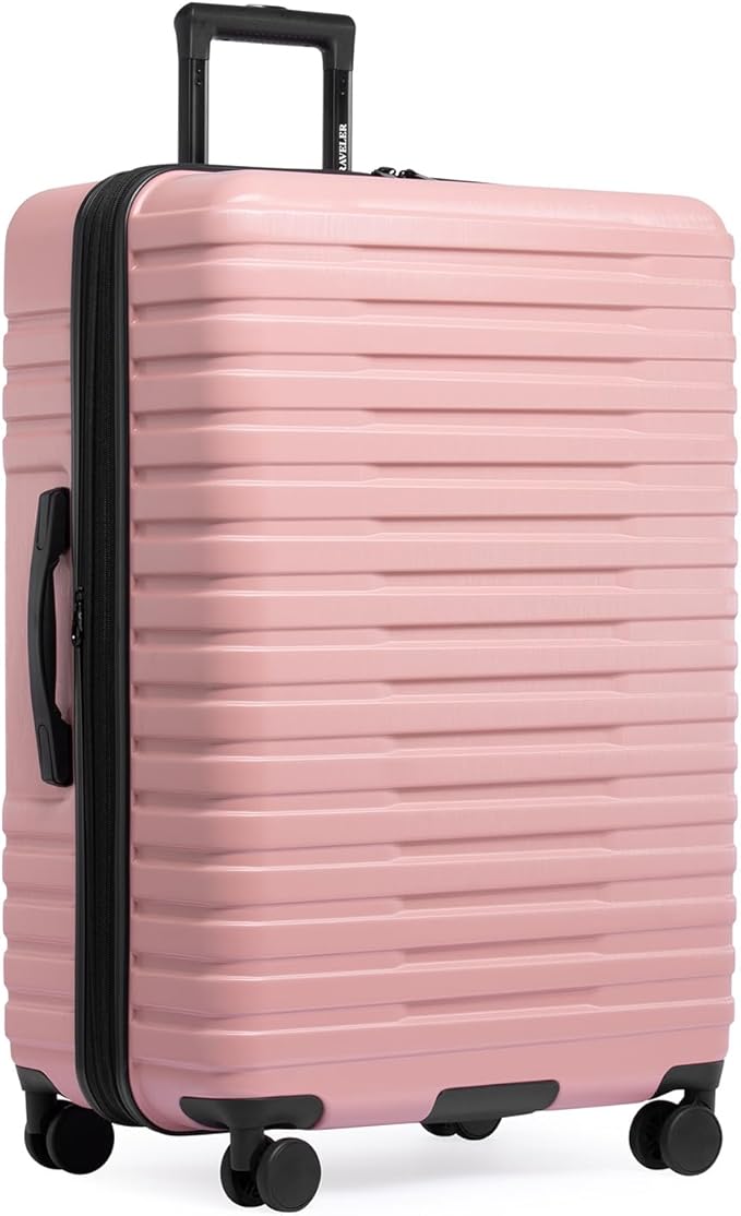 U.S. Traveler Boren Expandable Hardside Rugged Travel Luggage with 8 Spinner Wheels, Rose Pink, Checked-Large 30-Inch