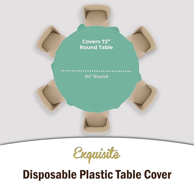 Exquisite 12-Pack Premium Plastic Tablecloth Pack of 12 Premium Plastic Tablecloth 84 Inch Round Table Cover - Light Mint