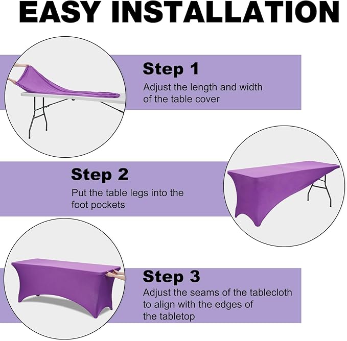 Trlyc 2 Pack 4FT Spandex Table Cloth - 48 x 30 Inch Rectangular Stretch Tablecloth, Wrinkle Resistant Scretch Table Cover for Wedding, Party, Banquet, Picnic, Outdoor Decoration (2Pcs,Purple)