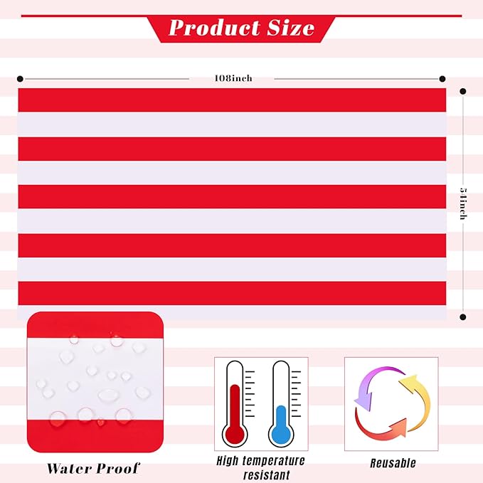 Kesfey 3 Packs Red and White Vertical Striped Tablecloth 54 x 108 Inch Circus Carnival Theme Party Table Cloths Decorations Waterproof Red Striped Picnic Table Cover for Patriotic Birthday Party