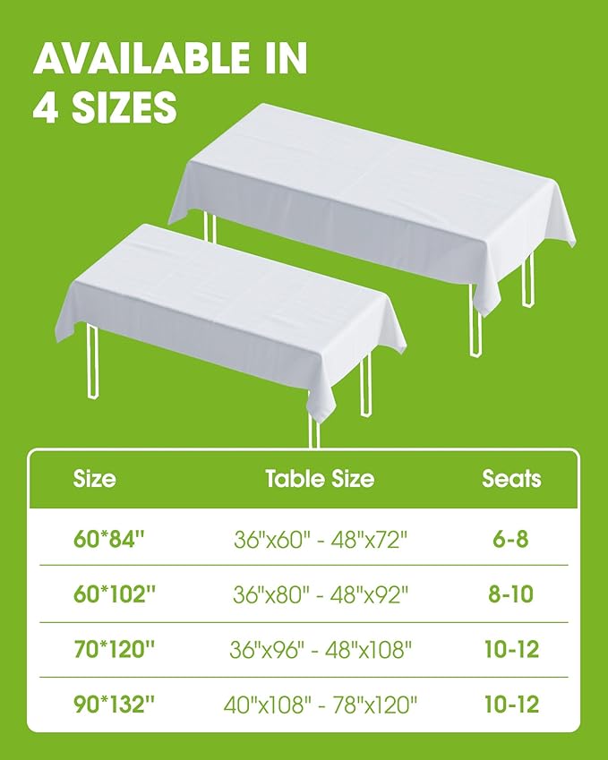 Pureegg Rectangle Table Cloth 60" x 102" – Durable Polyester Tablecloth Offers Reusable & Washable Protection, Ideal for Outdoor Party, Picnic, Wedding, Banquet and Birthday, 1 Pack, White