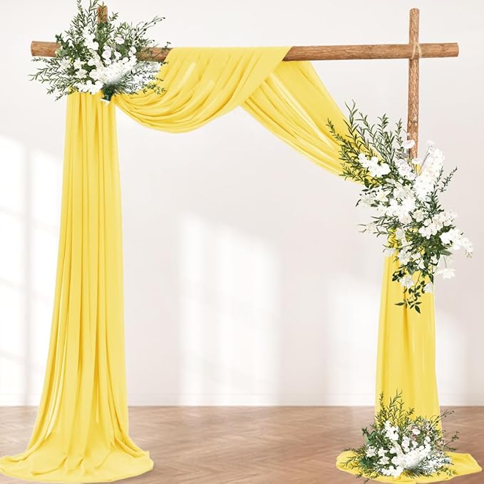 Wedding Arch Draping Fabric 30'' x 18FT Sheer Chiffon Arch Drape Backdrop 2 Panel Yellow Drapes for Easter Bridal Shower Baby Shower Photo Booth Church Decor Birthday Party Outdoor Decoration