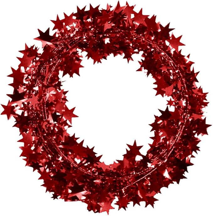 PMU 25 Ft Star Wire Shiny Garland Red - Halloween, Christmas Party, Wedding, Birthday, Festive Home Decoration Ornament Red